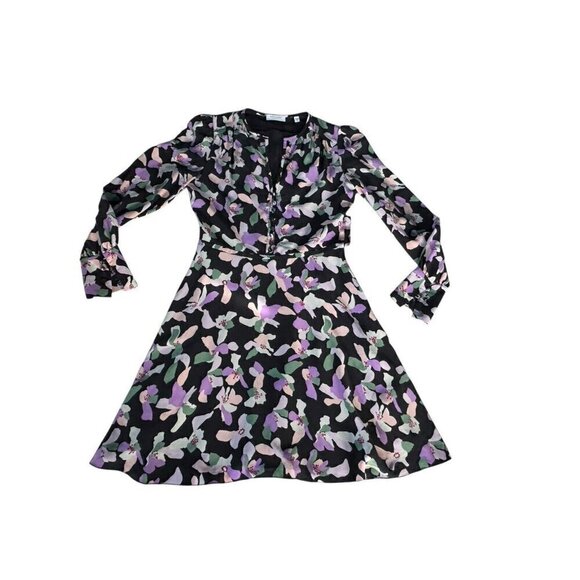 Equipment Femme Woman’s Sz 2 Danette Black Lavender Floral Silk Dress - Picture 13 of 13